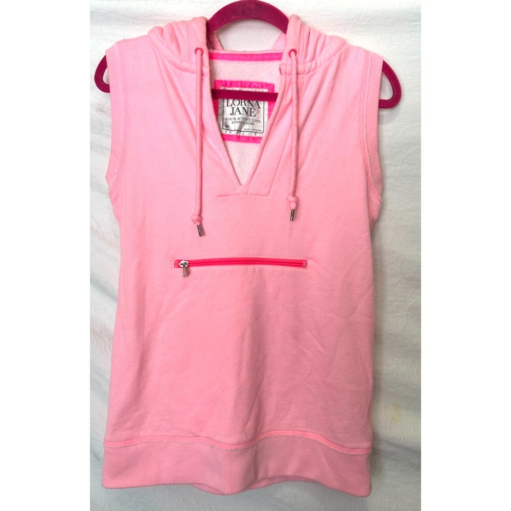 Lorna Jane Women's Size Medium Pink 1/4 Zip Sleeveless Hoodie Sweatshirt